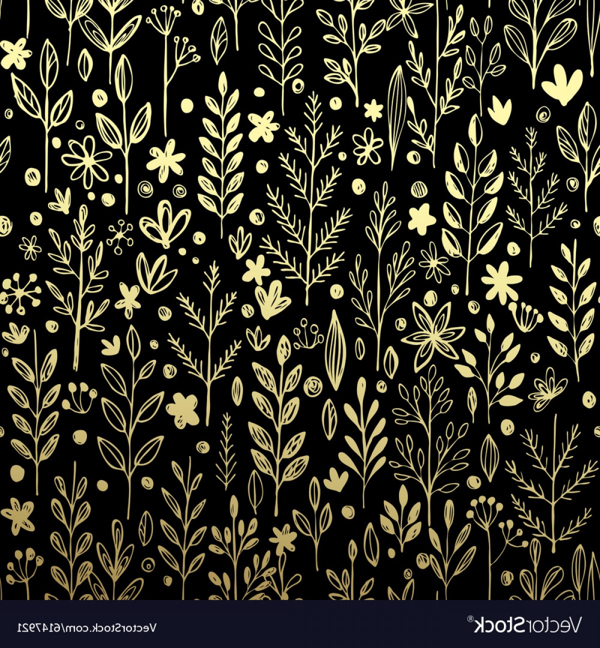 1200x1296 Seamless Pattern With Gold Leaf And Grass Vector Handandbeak