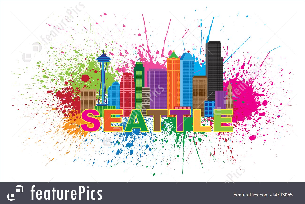 1300x869 Seattle City Skyline Paint Splatter Vector Illustration