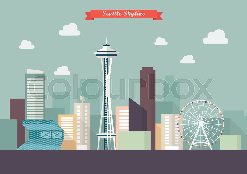 800x565 Seattle Skyline Vector Illustration Stock Vector Colourbox
