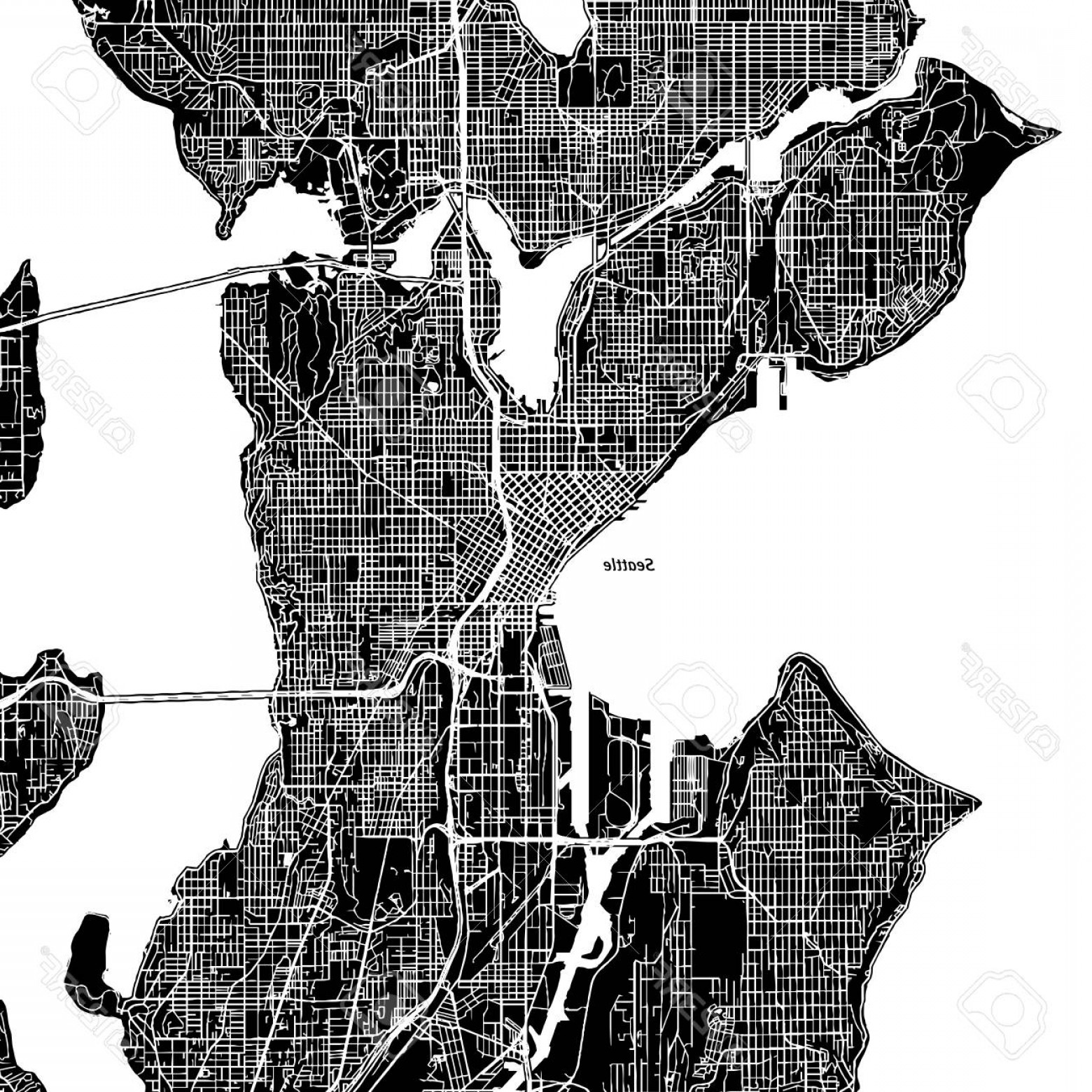 1560x1560 Photostock Vector Seattle Washington Downtown Vector Map City Name