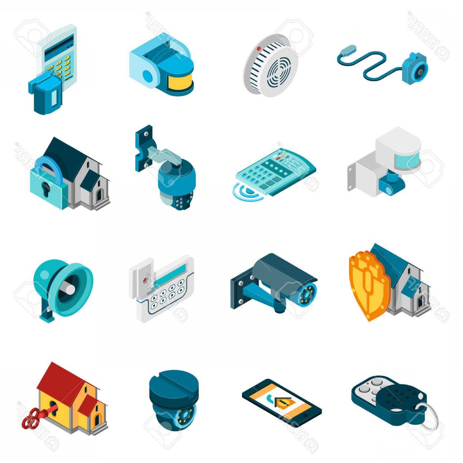 Photostock Vector Security System Isometric Icons Set With Alarm 1560x1560 Photostock Vector Security System Isometric Icons Set With Alarm
