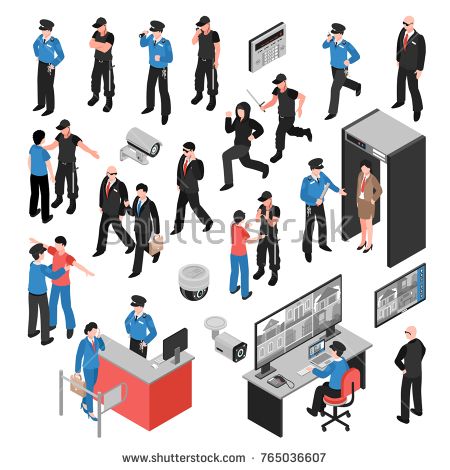 450x470 Stock Vector Security System Isometric Icons Set With Guards