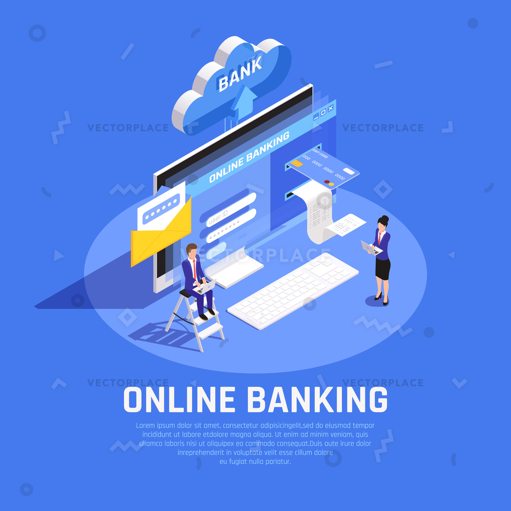 1000x1000 Internet Banking Isometric Composition Online Account Vector