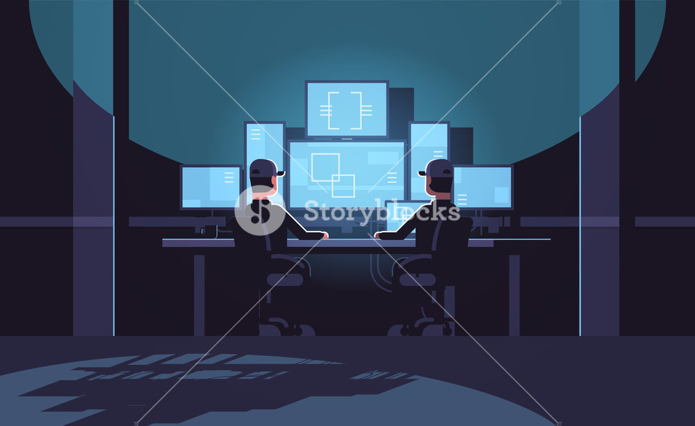 Security Workers Watching Video Surveillance Camera On Monitor 1000x614 Security Workers Watching Video Surveillance Camera On Monitor