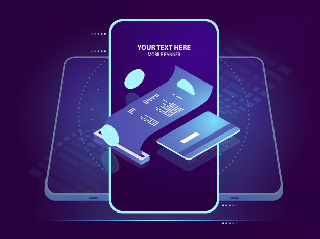 626x469 Isometric Icon Of Electron Payment, Pay Receipt With Credit Card