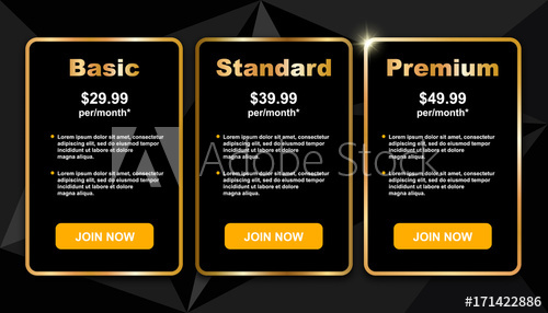 500x286 Tariff And Prices Template, Vector Illustration Elegant Black