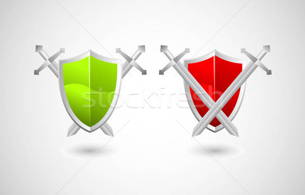 600x383 Vector Security Concept, Shield And Swords Vector Illustration