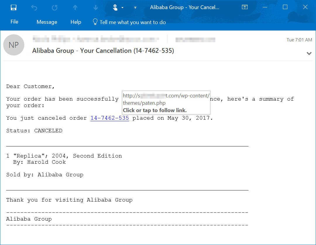 1080x835 Links In Phishing Like Emails Lead To Tech Support Scam