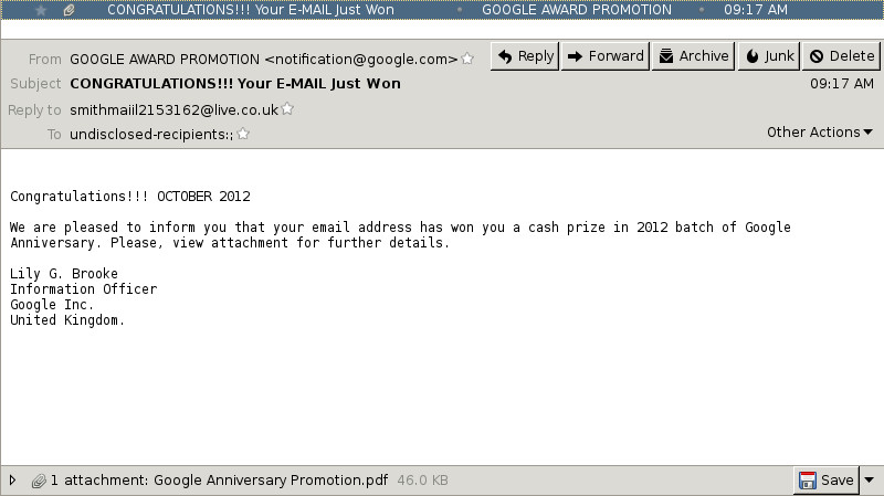 800x449 Security Obscurity Blog Google Winning Award Email Scam