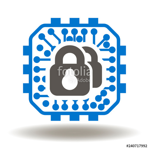 500x500 Micro Chip Padlock Icon Vector Security Circuit Technology Sign