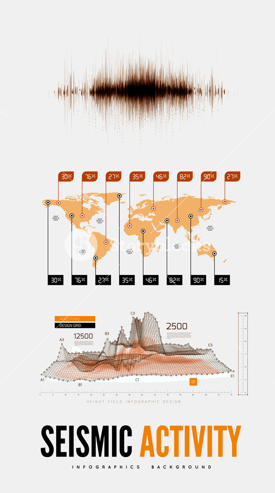 558x1000 Seismic Activity Infographics Vector Illustration With Sound Waves