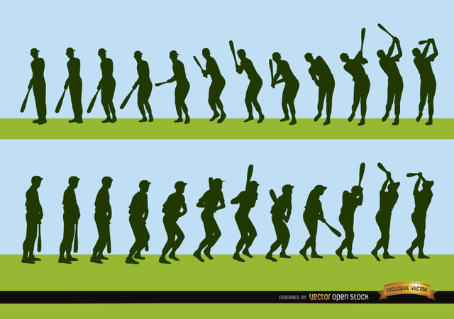640x450 Free Vectors Sequence Of Baseball Player Batting Silhouettes