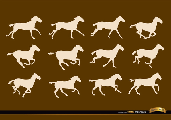 600x422 Horse Running Sequence Frames Silhouettes Free Vector