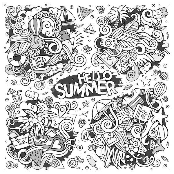 600x600 Line Art Vector Set Of Summer Doodle Designs Vector Illustration