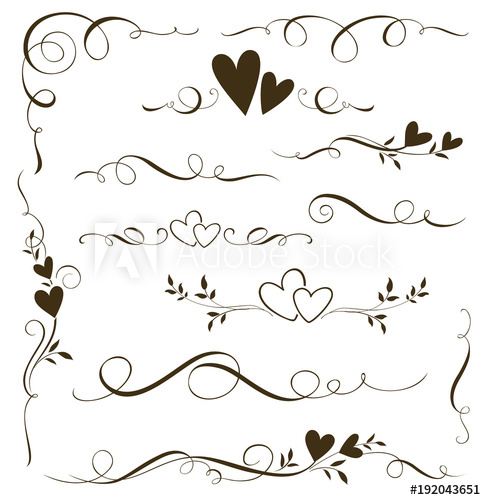 486x500 Vector Set Of Floral Calligraphic Elements, Dividers And Love