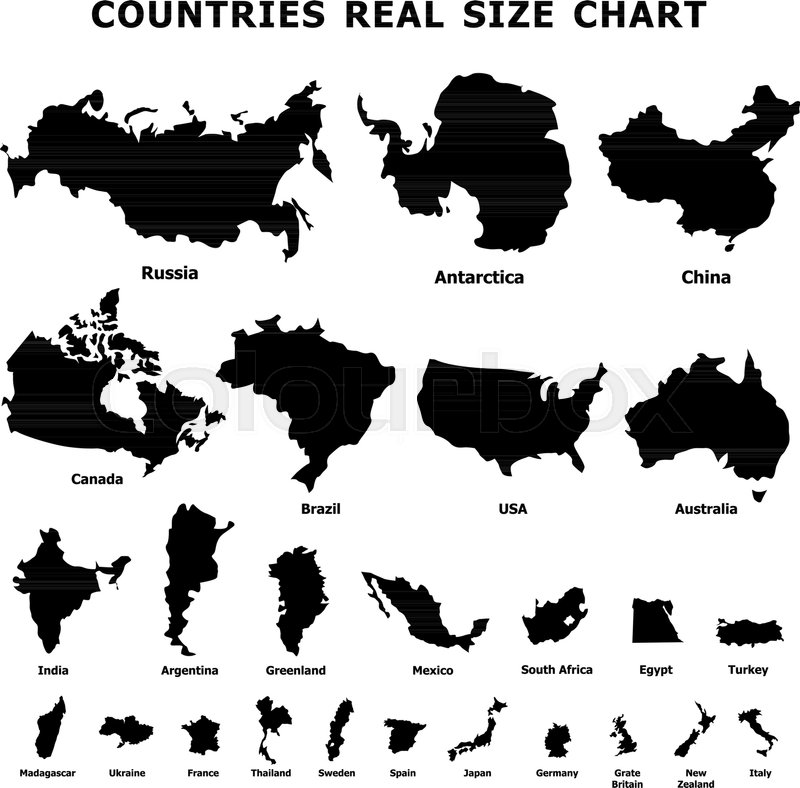 800x788 Countries Real Size Chart Icons Set Stock Vector Colourbox