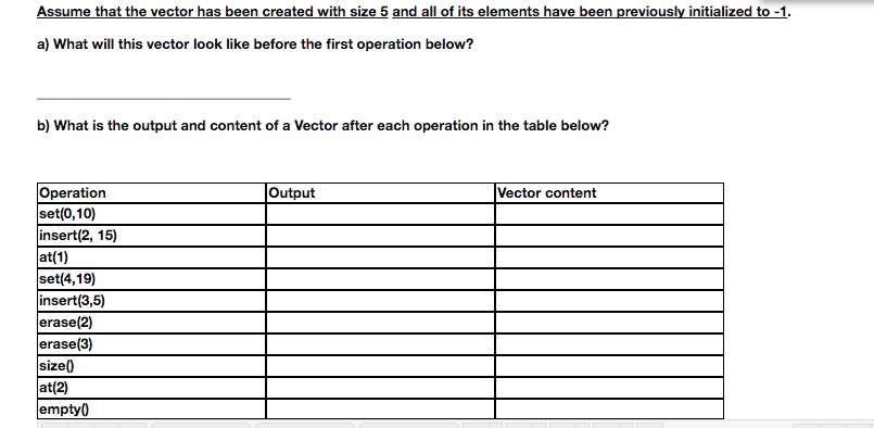 805x394 Solved Assume That The Vector Has Been Created With Size