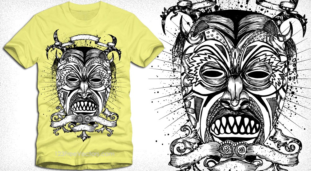 1000x550 Vector T Shirt Design With Demon Man Face