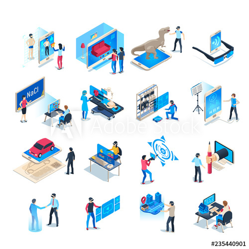 500x500 Isometric Virtual Reality Simulations Icons Computer Simulation