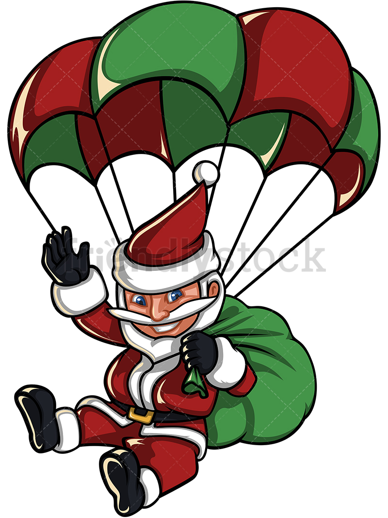 800x1067 Santa Claus Skydiving With Parachute Cartoon Vector Clipart