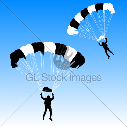 500x500 Skydiver Silhouettes Parachuting Vector Illustration Gl Stock Images