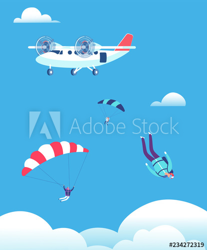 415x500 Skydiving Concept Parachutists Jumping Out Of Plane In Blue Sky