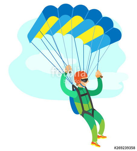 454x500 Skydiving Poster, Man In Jumpsuit And Helmet Holding Parachute