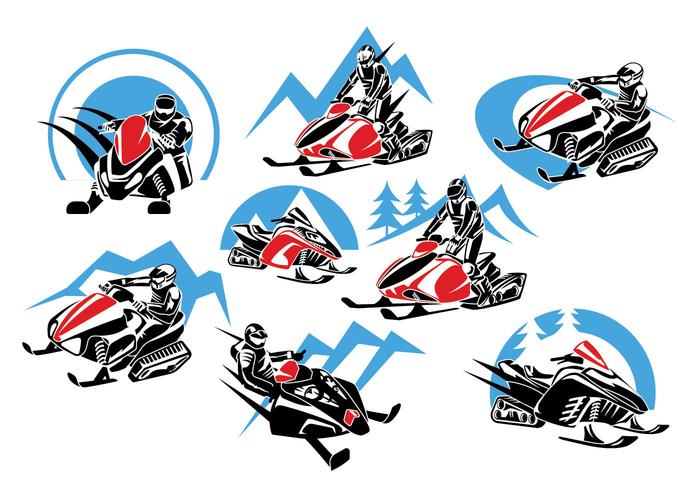 700x490 Set Of Winter Snowmobile Logo, Emblems, Badges And Icons