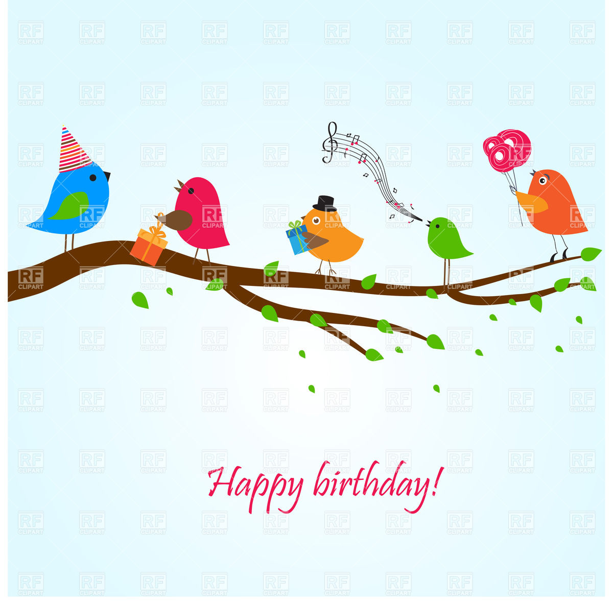 1200x1185 Birthday Greeting Card With Birds On The Branch Singing Songs