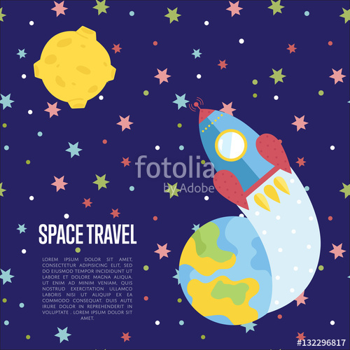 500x500 Space Travel Cartoon Web Template Spaceship Flying From Earth
