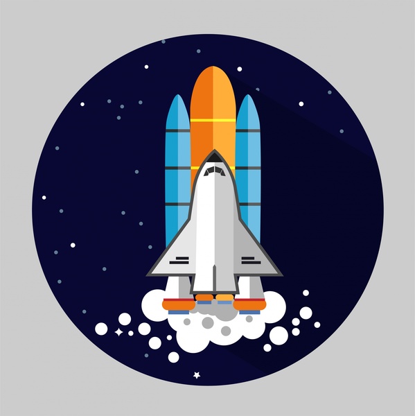 599x600 Flying Space Rocket Concept With Round Illustration Free Vector