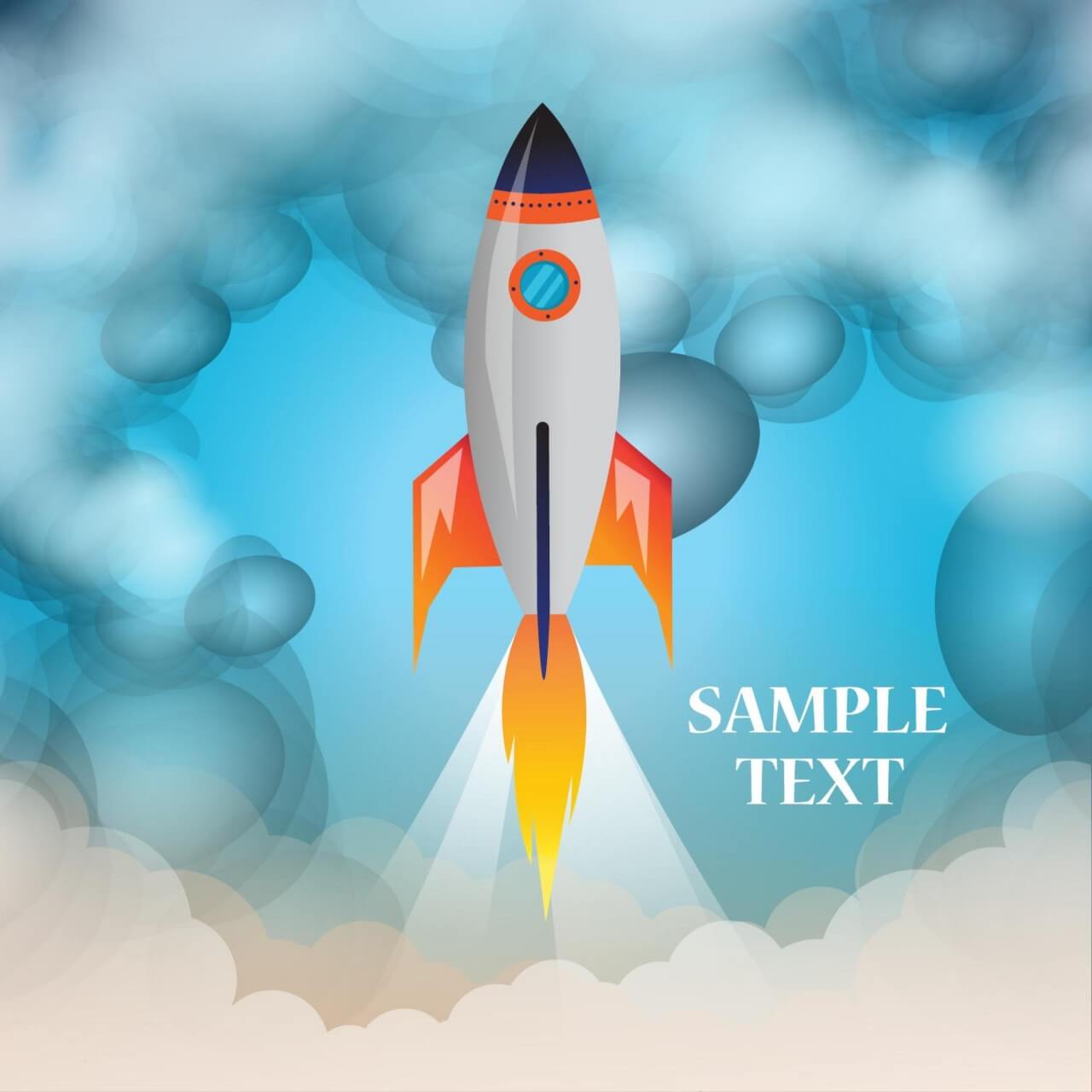 1280x1280 Free Vector Space Rocket Launch With Cloudy Background