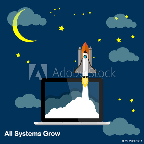 500x500 Rocket, Shuttle, Space Ship With Laptop Isolated On Night
