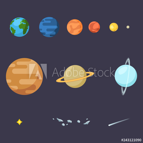 500x500 Vector Set Of Color Flat Space Icons Solar Systems Planets, Star