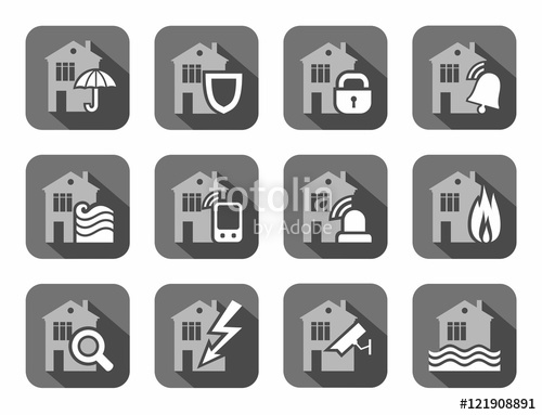 500x383 Home Security Systems, Home Insurance, Flat Icons, Gray Safety