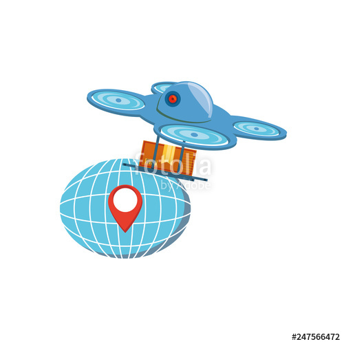 500x500 Drone Technology With Box Carton And Sphere Planet Stock Image