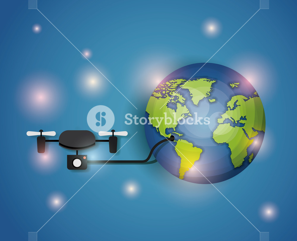 1000x810 World Planet With Drone Connection Vector Illustration Design