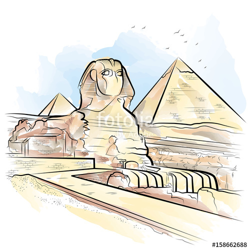 500x500 Drawing Color Pyramids And Sphinx In Giza, Egypt Vector
