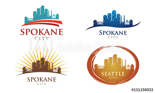500x300 Cityscapes Skylines Of Spokane City Silhouette Logo Template