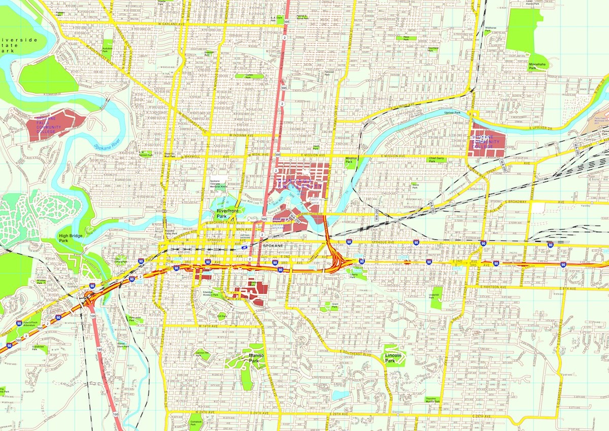 1200x850 Spokane Map Illustrator Vector City Maps Usa America Order