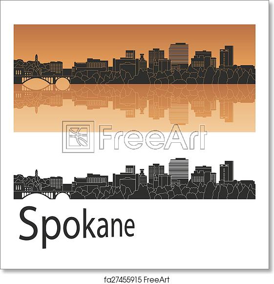 561x581 Free Art Print Of Spokane Skyline In Orange Spokane Skyline