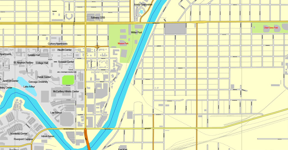 1000x523 Spokane, Washington, Us, Exact Printable Vector Street City Plan