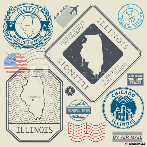500x500 Retro Vintage Postage Stamps Set Illinois, United States