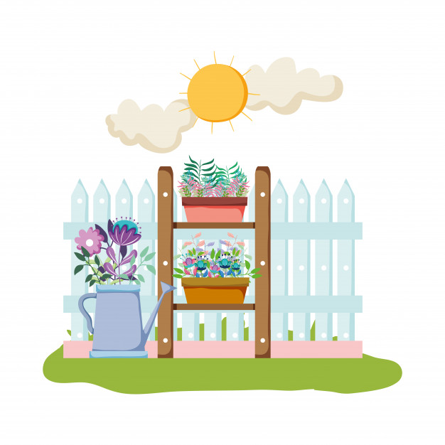 626x626 Sprinkler Of Garden With Fence In The Field Scene Vector Premium