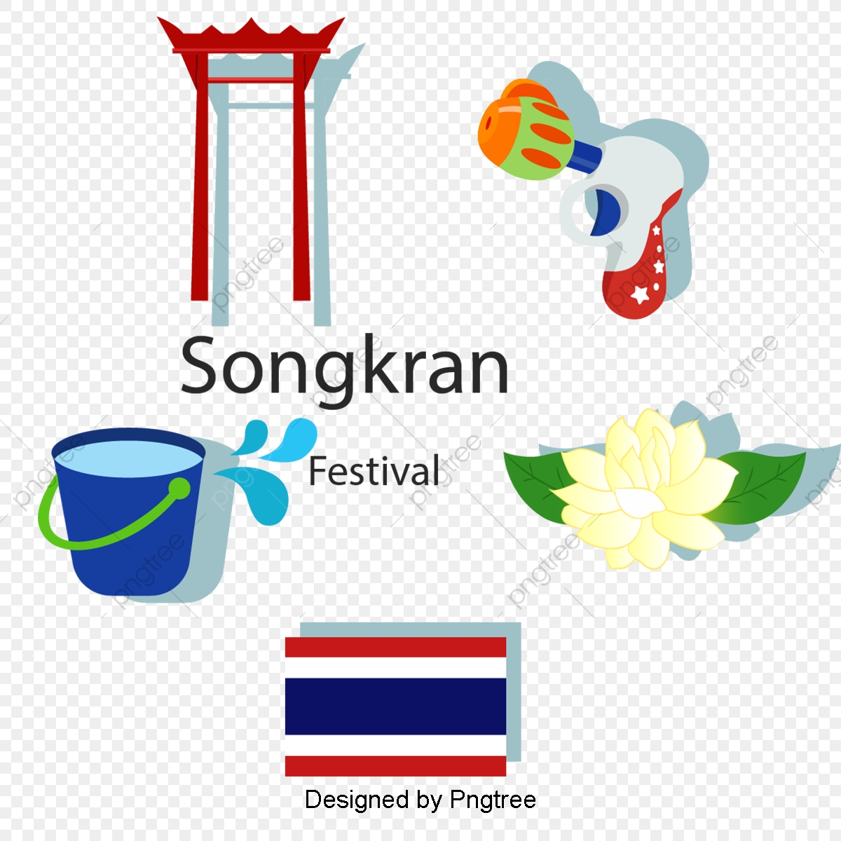 1200x1200 Thai National Flag Bucket Flower Water Gun Sprinkler Festival