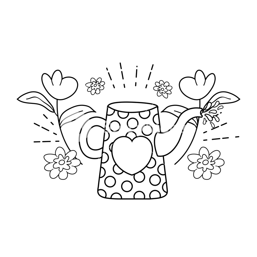 1000x1000 Cute Gardening Sprinkler With Flowers Garden Vector Illustration