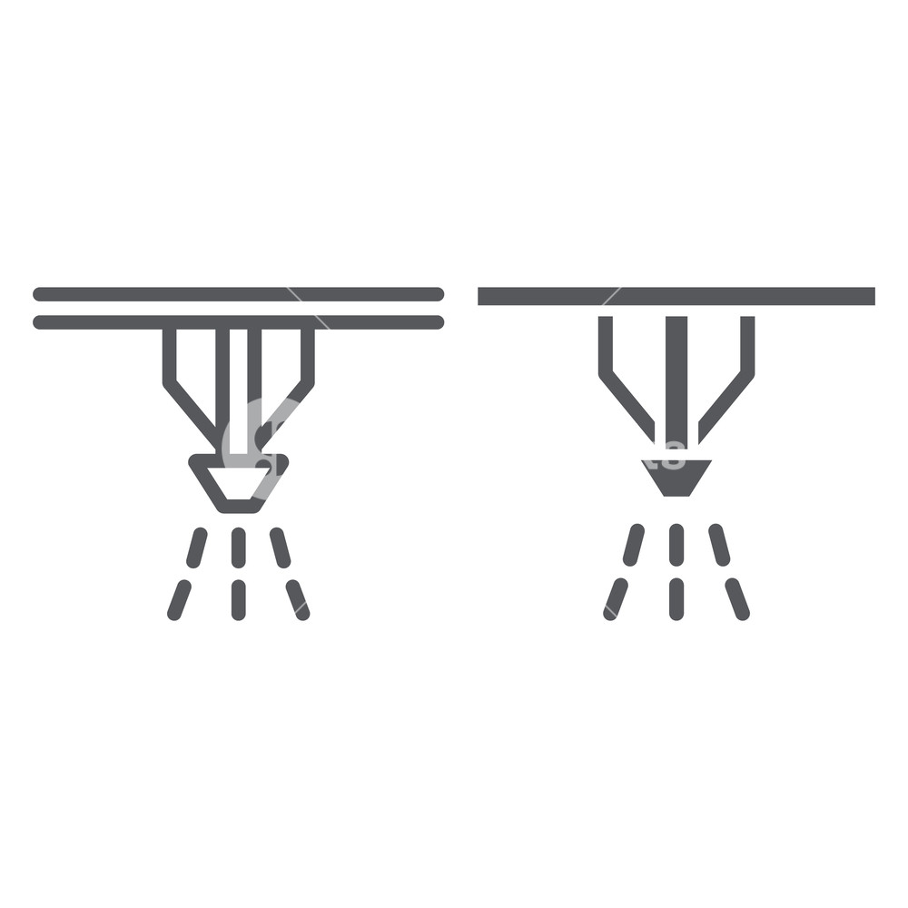 1000x1000 Fire Sprinkler System Line And Glyph Icon, Protection And Fire