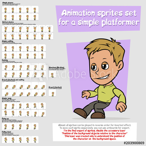 500x500 Cartoon Boy Platformer Animation Sprites Sheet Set