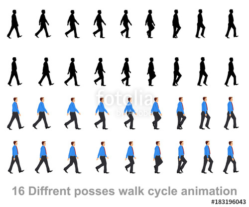 500x416 Business Man Walk Cycle Sprite Sheet, Animation Frames, Silhouette