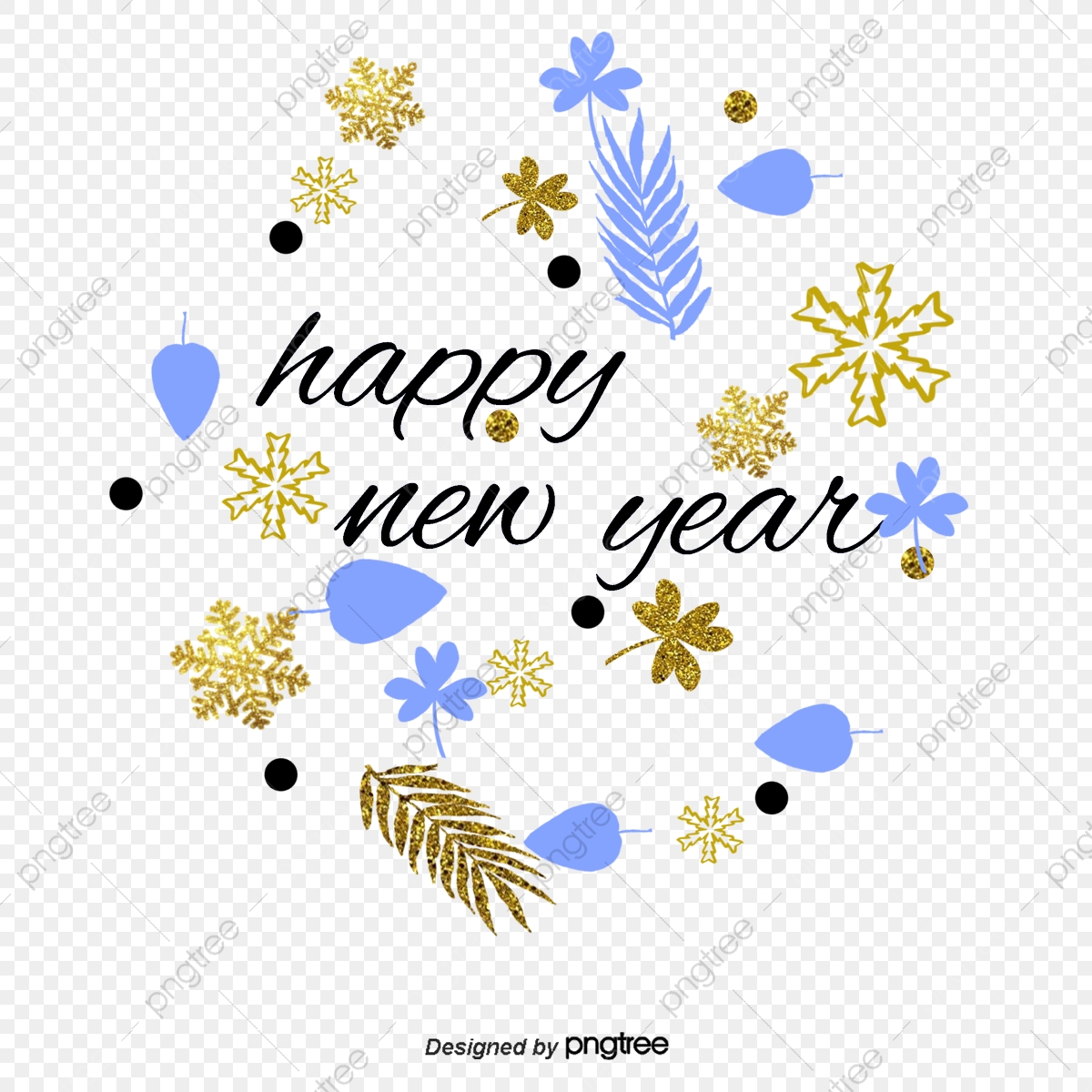 1200x1200 Squiggle Happy New Year, Happynewyear, Golden Leaves, Pink Leaves